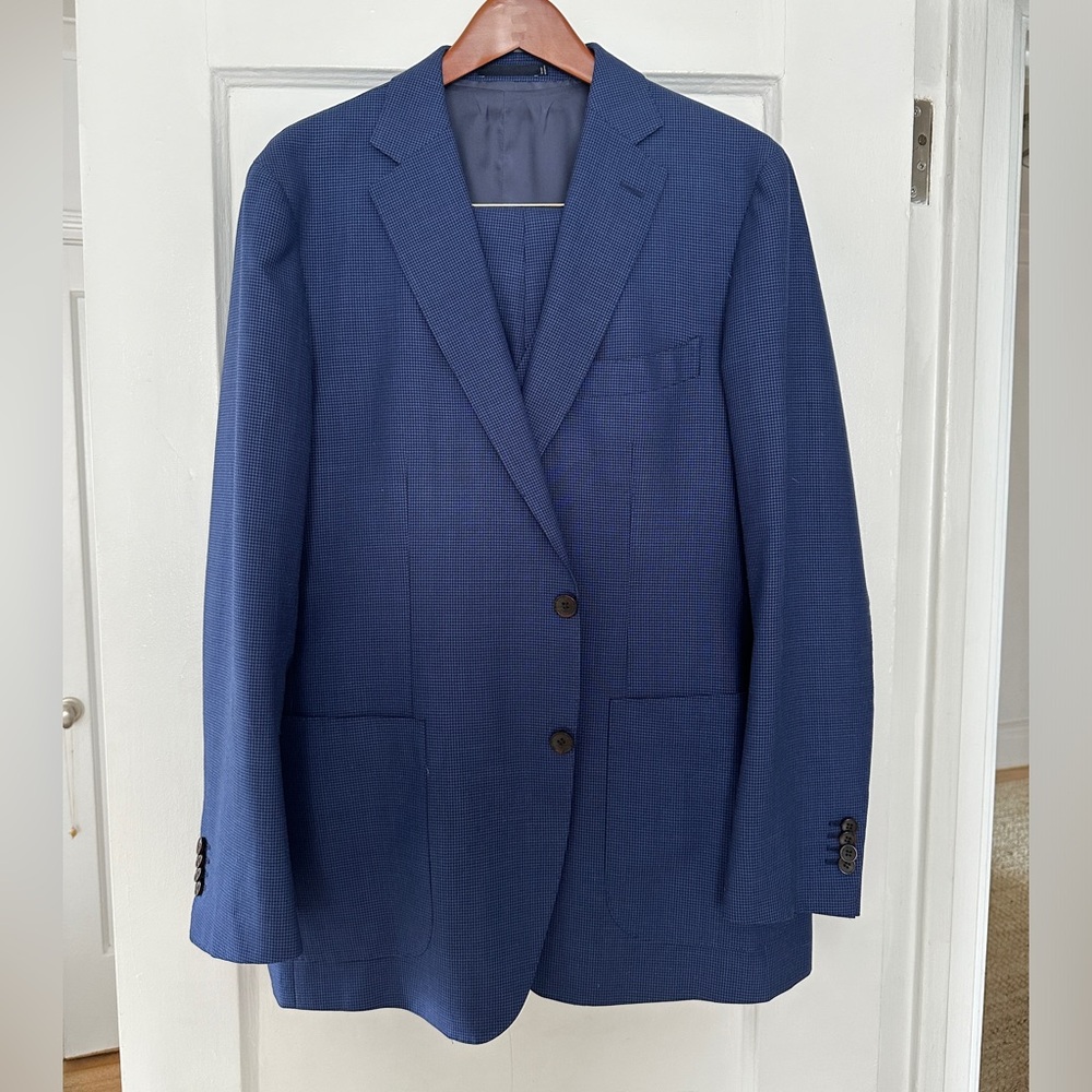 3 Piece Suit Supply Blue Houndstooth Suit